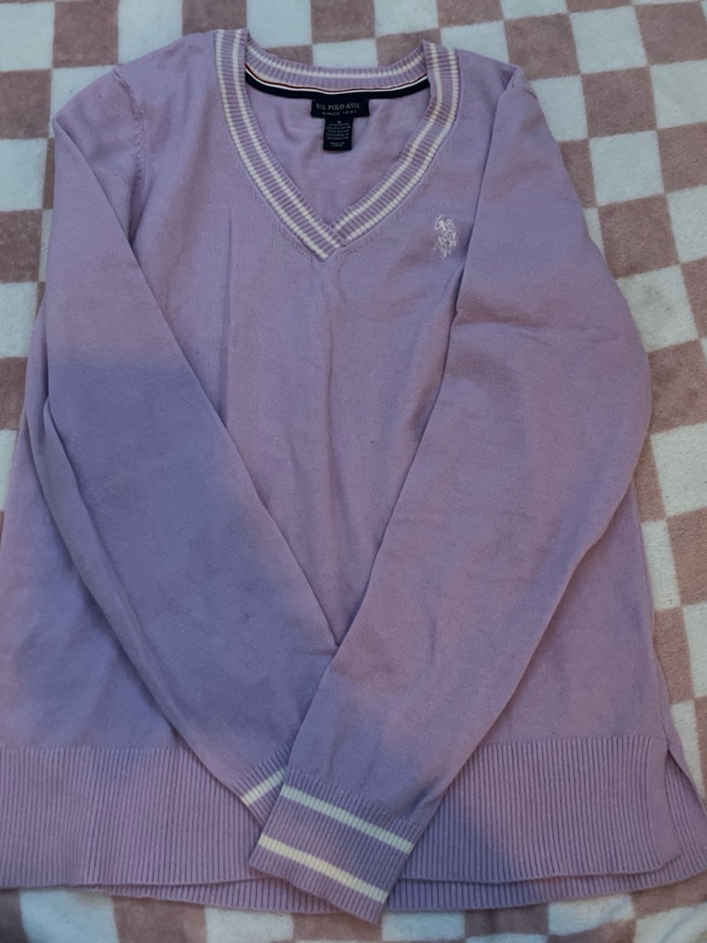 U.S. Polo Assn. Lilac V-Neck Sweater with Striped Trim